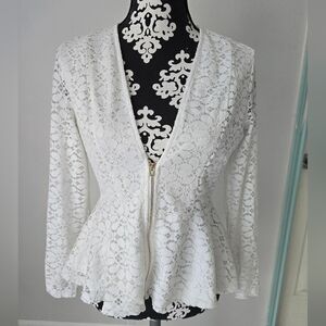 Love University White Lace Peplum Blouse size L